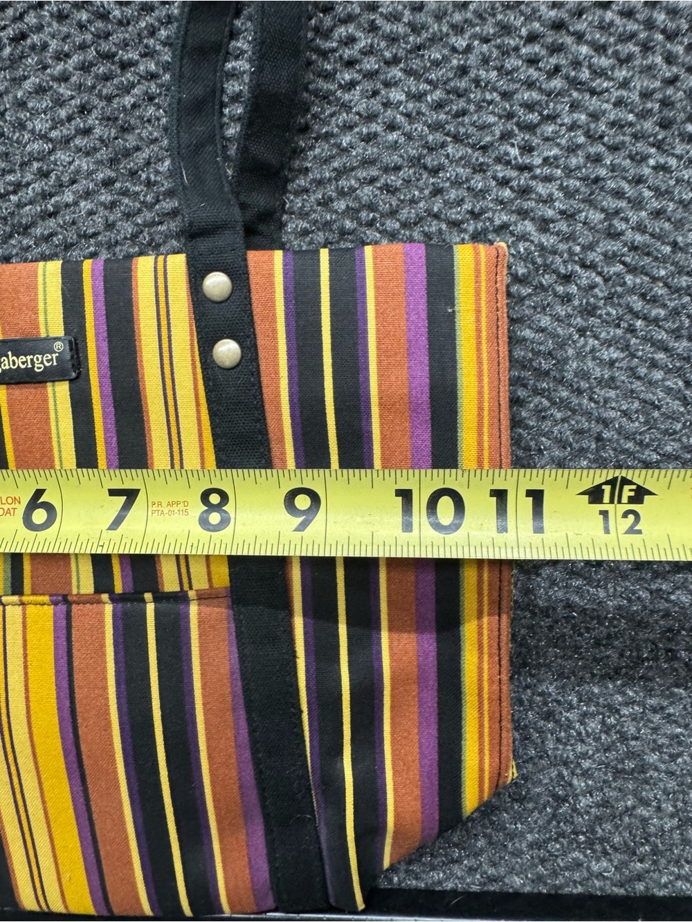 Longaberger Striped Tote in Yellow, Black, Brown & Purple - Picture 2 of 6
